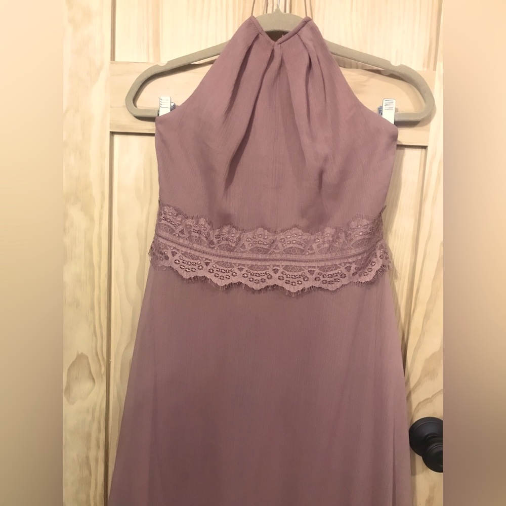 Ann Taylor dainty chiffon & lace halter midi dress rose dust pink romantic dance